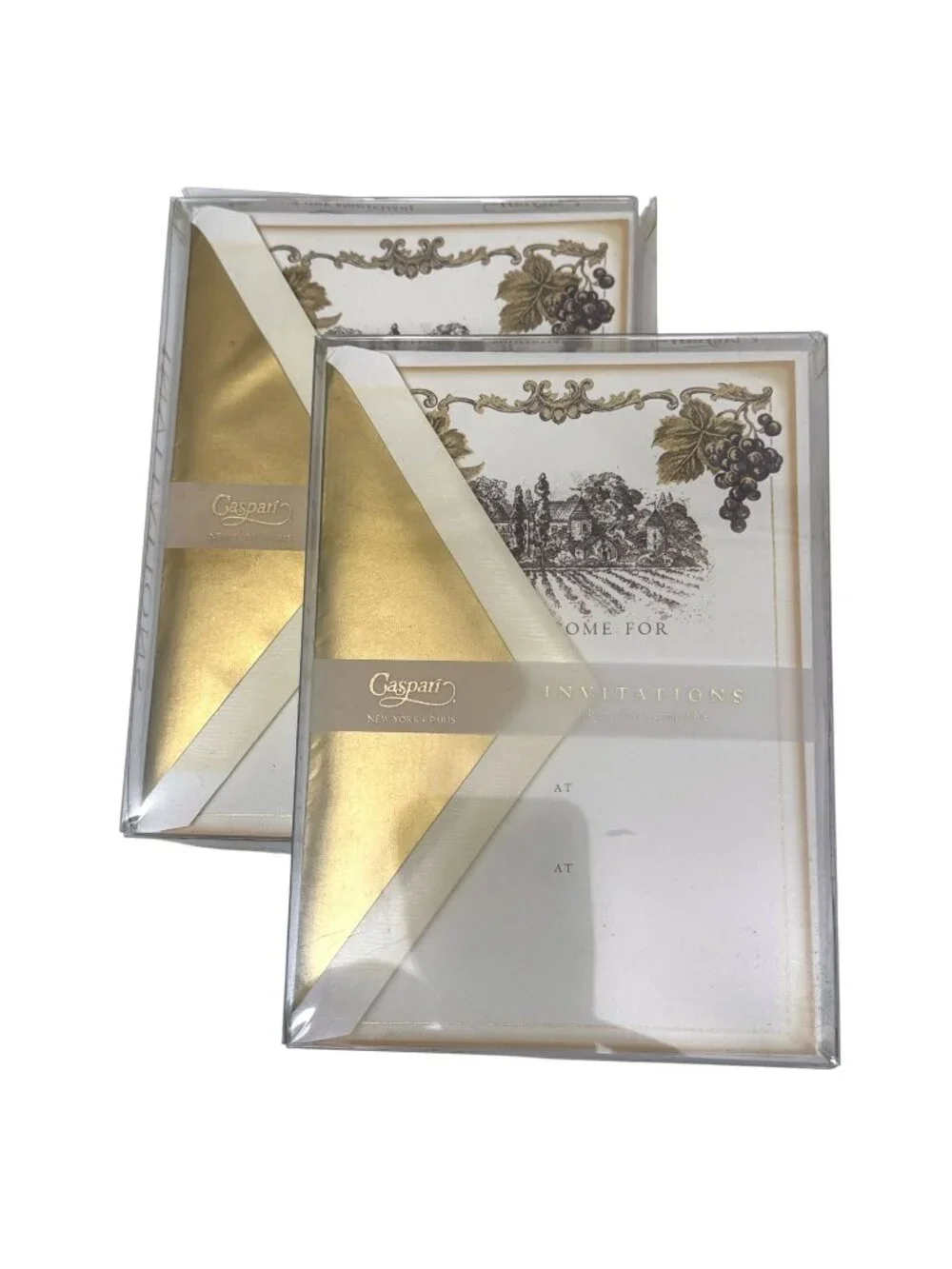 Caspari Invitations Wine Vineyard 16 Total Cards w/ Gold Foil Envelopes -2 Boxes